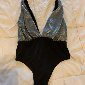 Vneck silver body suit